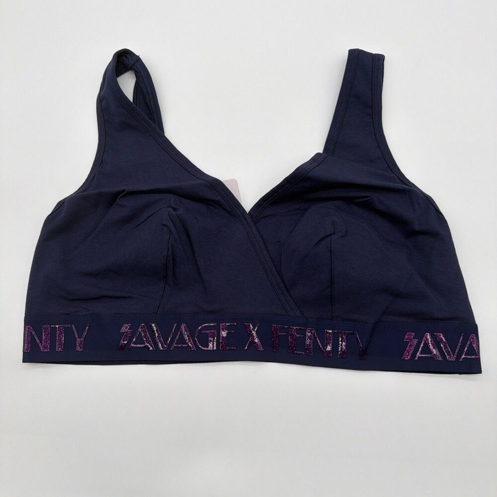 Fenty Savage Womens Vaporwave Forever Bralette Bra Navy Blue  Metallic 3X